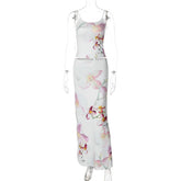 Print Sexy Two Piece Sets Women Fashion Spaghetti Strap Crop Tops And Maxi Skirt Ladies Elegant Printed Sexy Skirt Sets