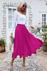 Ingvn - Frill Trim Smocked Waist Midi Skirt