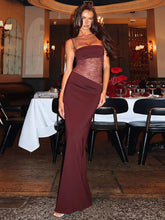 Spaghetti Strap Sheer Lace Sexy Maxi Dress For Women Elegant Hollow Out Sleeveless Backless Bodycon Evening Long Dress