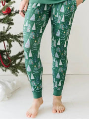 Ingvn - Women's Pajamas Sets Trees Fashion Casual Comfort Christmas Cotton Breathable V Wire Long Sleeve Shirt Pant Button Fall Winter Pink Green