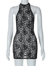 Ingvn Fashion Off Shoulder Halter Neck Package Hip Mini Lace Dresses for Women Sexy Bodycon Backless Slim Night Club Black Dress