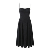 Women Sexy Spaghetti Straps Red Evening Party Dresses Pretty Girl Low Waist Flare And Flare Birthday Dresses Cotton