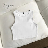 Ingvn - Summer new ladies retro crop top high waist slimming stretch slim short sleeveless bottoming top