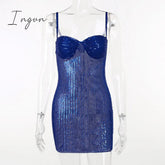 Ingvn - Fashion Sequins Skinny Mini Dress Women Spaghetti Strap Sleeveless Backless Slipdress Glitter Sparkle Sexy Club Dress