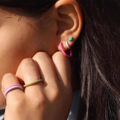 Trendy Simple Colorful Hoop Earrings for Women Exquisite Gold Plated Needle Studs Sweet Elegant Party Jewelry Girlfriend Gifts