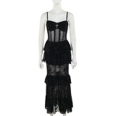 Gothic Dress Autumn New Sexy Long Dress Halloween Dark Style Elegant Mesh Strap Dress for Women