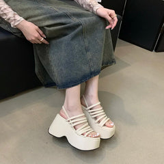 Ingvn Silver Wedge Sandals Women Platform Shoes Black Belt High Heels Gladiator Chunky Heeled Summer Wedges Zapatos De Mujer
