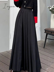 Ingvn - Women Skirts Spring Pleated Floor Length Solid Simple Classic Graceful Popular Newly Young Stylish Cool Korean Style Hot Sale
