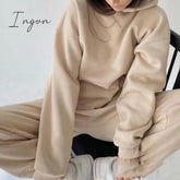 Ingvn - Women Elegant Solid Sets For Women Warm Hoodie Sweatshirts And Long Pant Fashion Two Piece Sets Ladies Lace Up Sweatshirt Suits