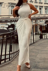 Ingvn - Casual Solid Patchwork Half A Turtleneck Long Dress Dresses