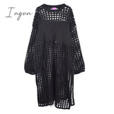 Ingvn - Fashion Solid Color Knitting Dress Loose Casual Temperament Hollow Out Sweater O-neck All-match Women New