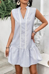 Ingvn - Notched Neck Ruffle Hem Sleeveless Dress