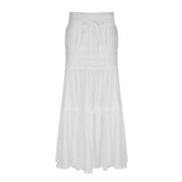 Lace stitching versatile slimming large swing super long dress holiday style casual loose lace-up low waist hot girl solid color skirt