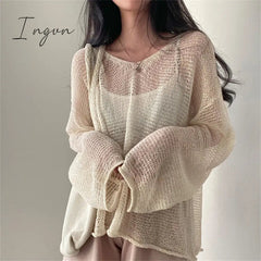Ingvn - Lazy Style Full Sleeves Jumpers Tops Hollow Out Sexy Women Fashion Casual Streetwear Chic Femme Sweaters Pullovers