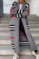 Ingvn - Casual Street Striped Patchwork V Neck Outerwear
