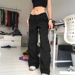 Voguable Fashion American Trousers High Street Retro Gray Cargo Pants Woman Sexy Low Waist Baggy Pants Casual Trousers Streetwear