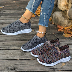 Women's Knitted Athletic Sneakers, Breathable Fabric Running Shoes, Non-slip Lightweight Sports Footwear, Casual Walking Shoes With Durable Sole