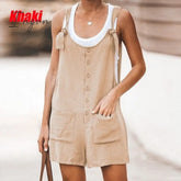 Ingvn - Summer Women Sleeveless Overalls Elegant Jumpsuits Romper Casual Vintage Ladies Short Pants Cotton and linen Wide Leg Pants