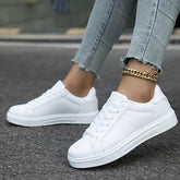 Women's Chic White Sneakers - Lightweight, Comfortable Lace-Up Casual Shoes for All Seasons