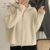 Ingvn - Deeptown Casual Knitted Cardigan Sweaters Women Autumn Vintage Zip-up Solid Loose Long Sleeve Tops Knitwear Chic Kpop