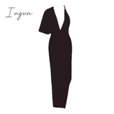 Ingvn - 2023 Fashion Trends Draped Backless Women Side Split Evening Club Party Dress New Sexy V Neck Orange Black Long Bandage Dress Vestidos