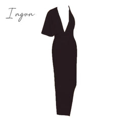 Ingvn - 2023 Fashion Trends Draped Backless Women Side Split Evening Club Party Dress New Sexy V Neck Orange Black Long Bandage Dress Vestidos