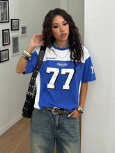 Women's&Men's Summer Streetwear Digital Print T-shirt Blue Football Jersey Tees O-Neck Loose Breathable Short Sleeve Casual Top