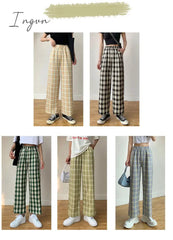 Ingvn - Vintage Plaid Pants Women High Waist Plus Size Wide Leg Casual Female Trousers Summer Joggers Clothes Streetwear Girl Pants