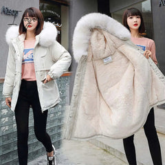 Ingvn - New Cotton Thicken Warm Winter Jacket Coat Women Casual Parka Winter Clothes Fur Lining Hooded Parka Mujer Coats Jacket