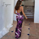 Ingvn - Fashion Print Sexy Backless Party Maxi Dresses Elegant Summer Holiday Slip Maxi Dresses Clubwear Outfits Vestido