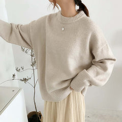 Cashmere Elegant Women Sweater Oversized Knitted Basic Pullovers O Neck Loose Soft Female Knitwear Jumper