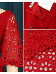 Ingvn - Women Red Dress Off Shoulder Lace Hollow Out Patchwork A Line Pleat Elegant Party Large Size Lady Female Homecoming Robes Gowns