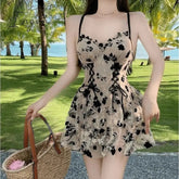 Ingvn - Backless Dress Women Lace Sexy Short Embroidery Mini Y2k Push Up Dress with Flowers Korean Dress Summer Gothic Party