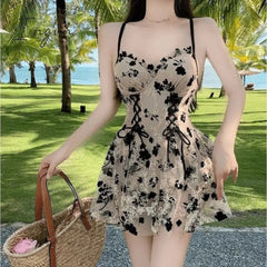 Ingvn - Backless Dress Women Lace Sexy Short Embroidery Mini Y2k Push Up Dress with Flowers Korean Dress Summer Gothic Party