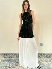 Ingvn Autumn New in Backless Sequins Patchwork Long Party Dress Women's Sexy O-neck Sleeveless Bodycon Tank Dresses Streetwear