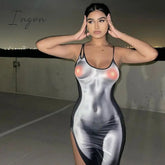 Ingvn - Women's Sexy and Beautiful Body-printed Suspender Dress Slim Hip-lifting and Split Long Dress Vestidos Streetwear