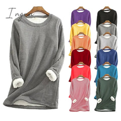 Ingvn - Women's Basic Casual Wine Red Big red Black Solid Color Home Crew Neck Long Sleeve