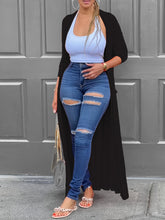 1pc Women's Plus Size Long Cardigan - Casual Style, Solid Color, Polyester Knit, Open Front, Long Sleeve, Pullover, Non-Waterproof, for Spring/Autumn