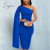 Ingvn - womens fashion Women Party Dress Blue Elegant Celebrity Sexy One Shoulder Ruched Ribbon Bodycon Plus Size Red Dinner Date Out Night Dresses XL