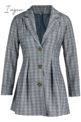 Ingvn - Fashion Street Plaid Patchwork Buckle Turn-back Collar Outerwear(3 Colors)