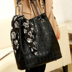 INGVN Japanese Sweet Ribbon Kawaii Trendy Shoulder Bags Personality Skull Y2k Aesthetic Tote Streetwear Women's Handbags
