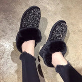 Ingvn Womens Snow Boots Sexy Round Toe Shoes for Women Rhinestone Elegant with Low Heels Plus Warm Y2k Anti Skid on Promotion Gyaru Pu