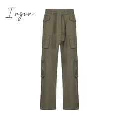 Ingvn - Vintage Streetwear Cargo Pants Women Harajuku Street Loose Straight Women Jeans Casual Slim Versatile High Waisted Jeans Pants