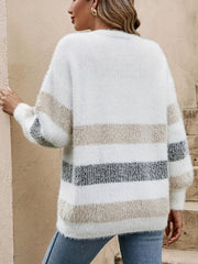 Color Block Knit Cardigan Sweater - Soft, Casual, Long Sleeve, V Neck, Women's Clothing - Perfect for Daily Wear, Outdoor Activities, and Layering