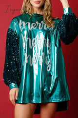Ingvn - Party Solid Sequins O Neck One Step Skirt Dresses