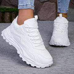 Women's Fashion Chunky Sneakers - Lightweight, Stabilizing Support, Breathable, Comfortable Road Running Shoes, All-Season Casual Thick Sole Athletic Footwear with PU Upper & MD Sole, Fabric Inner & Insole