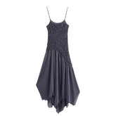 New Women Sexy Spaghetti Straps O Neck Ruched Asymmetrical Dress Holiday Summer Midi Vestidos