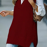 Cozy Plus Size Solid Knit V Neck Sleeveless Sweater Vest - Women Plus Size Clothing - Soft, Casual, Warm, and Stylish Top for Fall and Winter Seasons