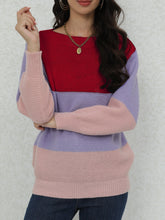 Color Block Boat Neck Pullover Sweater, Casual Long Sleeve Loose Sweater, Women's Clothing