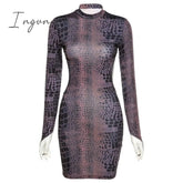 Ingvn - Sexy Backless Serpentine Print Mini Bodycon Dress Women Fall Chic Package Hip Streetwear Female Casual Party Club Clothes